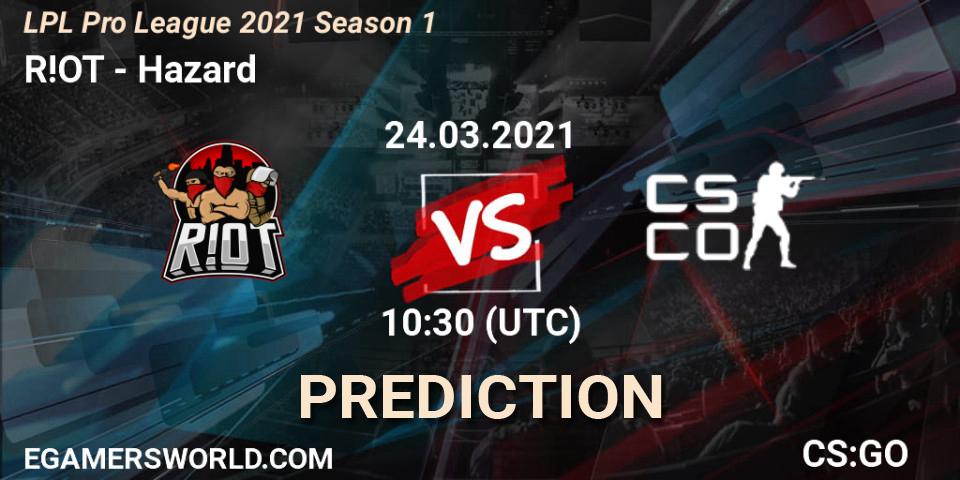 Pronósticos R!OT - Hazard. 24.03.2021 at 10:30. LPL Pro League 2021 Season 1 - Counter-Strike (CS2)