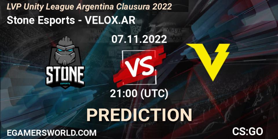 Pronósticos Stone Esports - VELOX.AR. 07.11.22. LVP Unity League Argentina Clausura 2022 - CS2 (CS:GO)