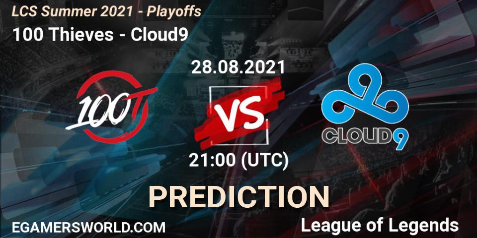 Pronósticos 100 Thieves - Cloud9. 28.08.2021 at 21:00. LCS Summer 2021 - Playoffs - LoL