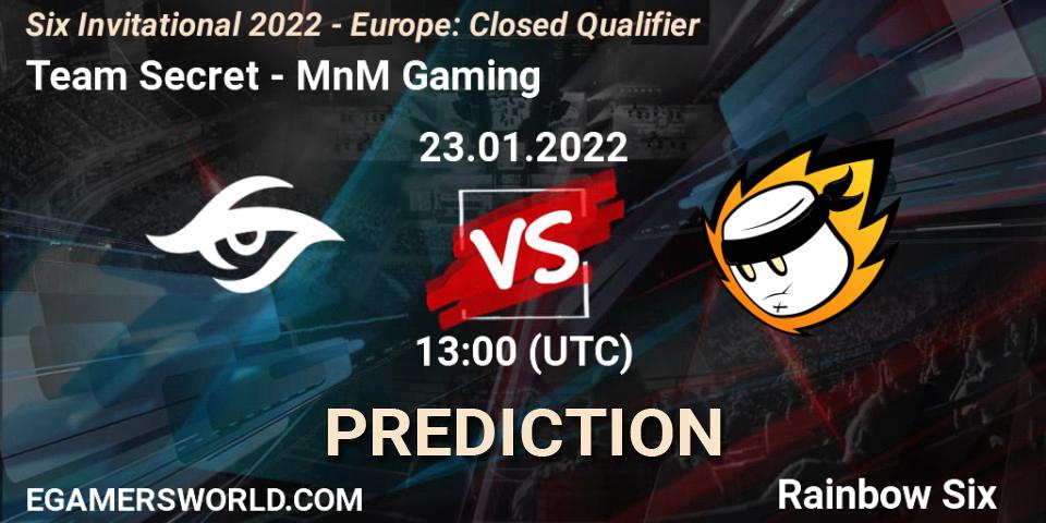 Pronósticos Team Secret - MnM Gaming. 23.01.2022 at 13:00. Six Invitational 2022 - Europe: Closed Qualifier - Rainbow Six