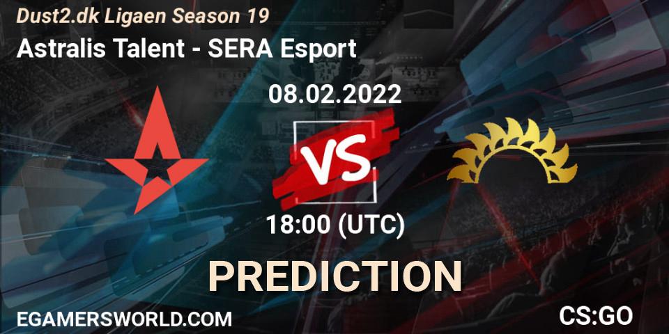 Pronósticos Astralis Talent - SERA Esport. 08.02.2022 at 18:00. Dust2.dk Ligaen Season 19 - Counter-Strike (CS2)