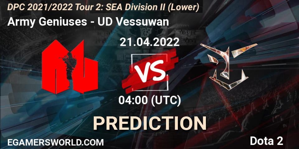 Pronósticos Army Geniuses - UD Vessuwan. 21.04.22. DPC 2021/2022 Tour 2: SEA Division II (Lower) - Dota 2