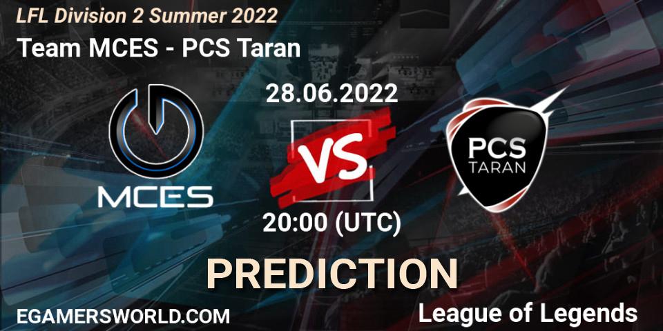 Pronósticos Team MCES - PCS Taran. 28.06.2022 at 20:00. LFL Division 2 Summer 2022 - LoL