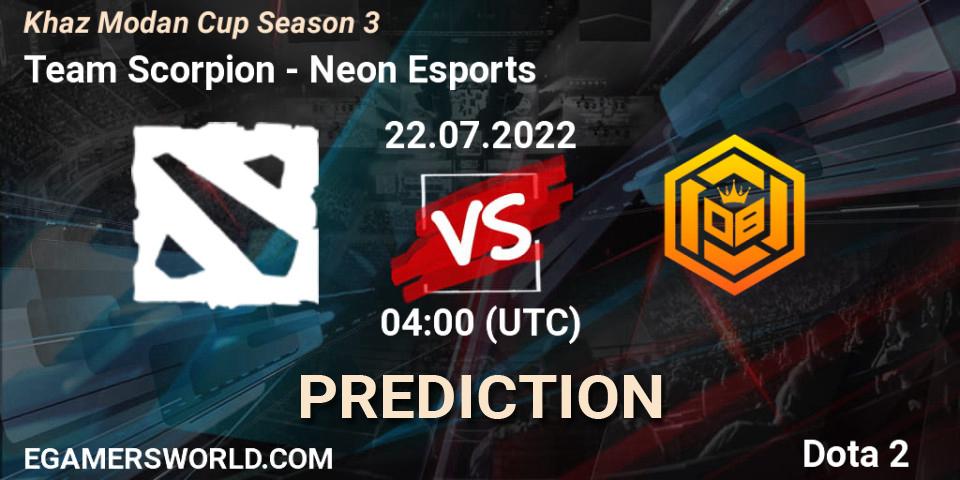 Pronósticos Team Scorpion - Neon Esports. 22.07.2022 at 04:08. Khaz Modan Cup Season 3 - Dota 2