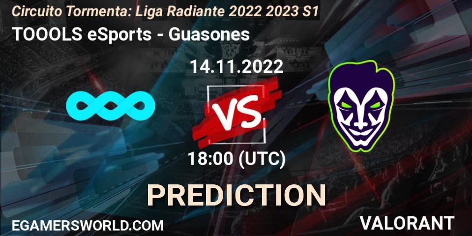 Pronósticos TOOOLS eSports - Guasones. 14.11.2022 at 18:00. Circuito Tormenta: Liga Radiante 2022 2023 S1 - VALORANT