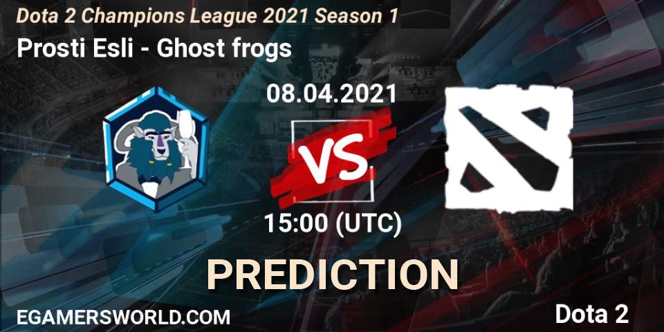 Pronósticos Prosti Esli - Ghost frogs. 08.04.2021 at 14:36. Dota 2 Champions League 2021 Season 1 - Dota 2