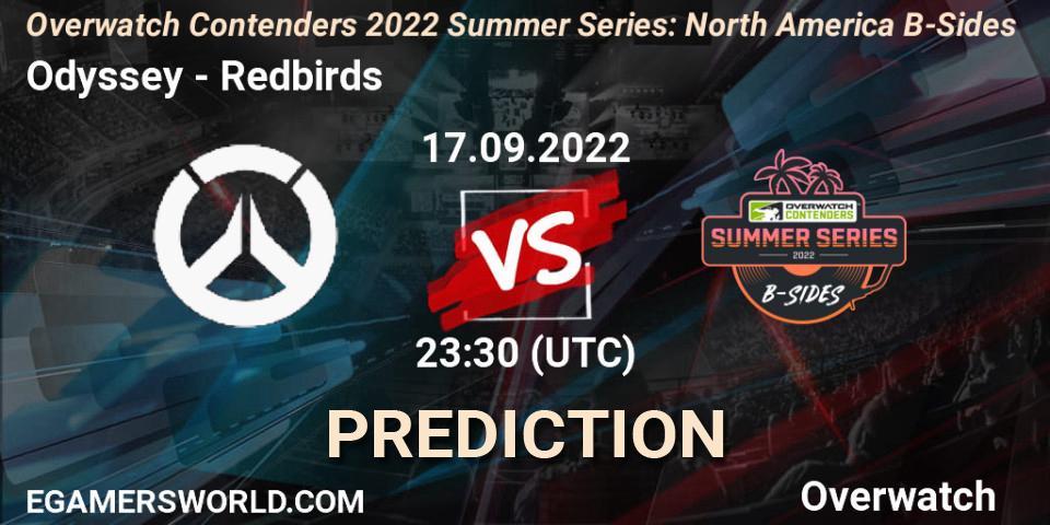 Pronósticos Odyssey - Redbirds. 17.09.2022 at 23:30. Overwatch Contenders 2022 Summer Series: North America B-Sides - Overwatch