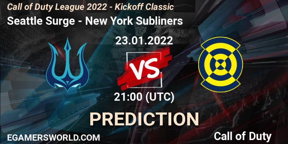Pronósticos Seattle Surge - New York Subliners. 23.01.22. Call of Duty League 2022 - Kickoff Classic - Call of Duty
