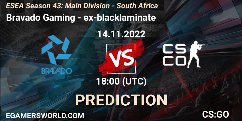 Pronósticos Bravado Gaming - ex-blacklaminate. 15.11.22. ESEA Season 43: Main Division - South Africa - CS2 (CS:GO)