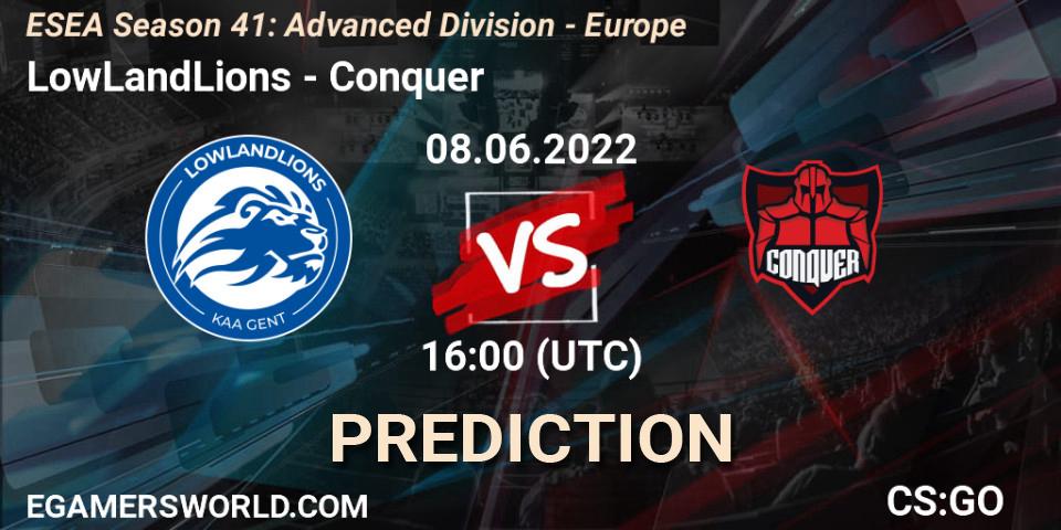 Pronósticos LowLandLions - Conquer. 08.06.2022 at 16:00. ESEA Season 41: Advanced Division - Europe - Counter-Strike (CS2)