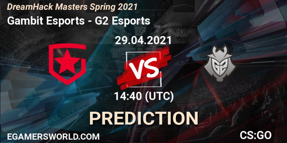 Pronósticos Gambit Esports - G2 Esports. 29.04.2021 at 15:00. DreamHack Masters Spring 2021 - Counter-Strike (CS2)