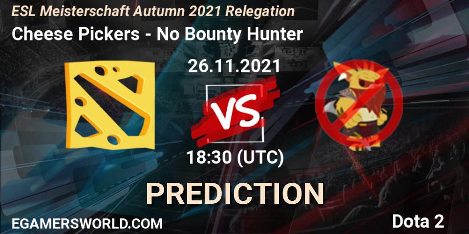 Pronósticos Cheese Pickers - No Bounty Hunter. 26.11.2021 at 18:30. ESL Meisterschaft Autumn 2021 Relegation - Dota 2