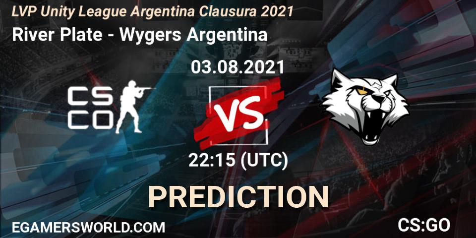 Pronósticos River Plate - Wygers Argentina. 03.08.2021 at 22:15. LVP Unity League Argentina Clausura 2021 - Counter-Strike (CS2)
