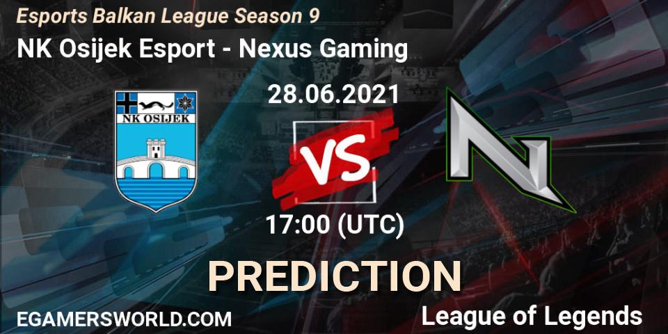 Pronósticos NK Osijek Esport - Nexus Gaming. 28.06.2021 at 17:00. Esports Balkan League Season 9 - LoL