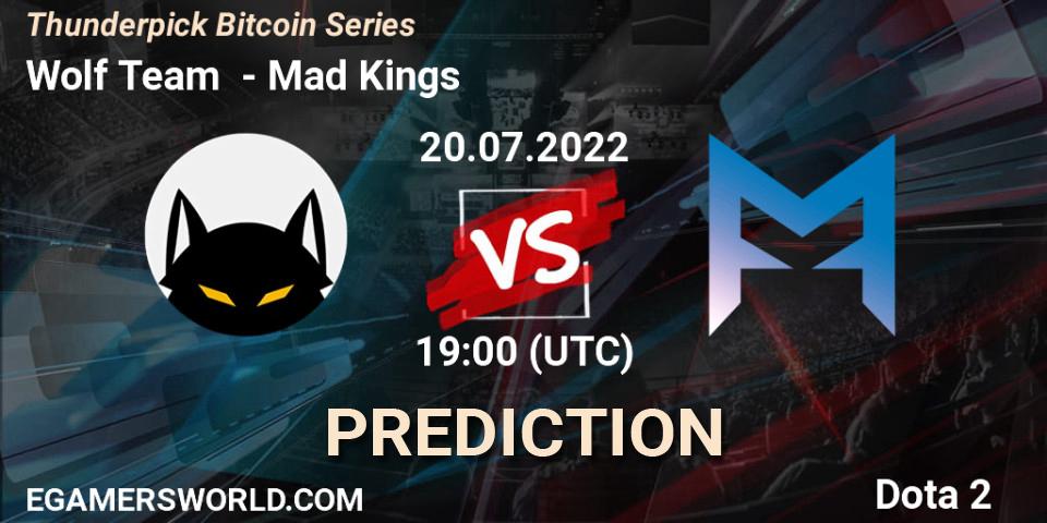 Pronósticos Wolf Team - Mad Kings. 20.07.2022 at 19:50. Thunderpick Bitcoin Series - Dota 2
