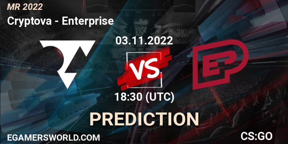 Pronósticos Cryptova - Enterprise. 03.11.2022 at 18:30. Mistrovství ČR 2022 - Counter-Strike (CS2)