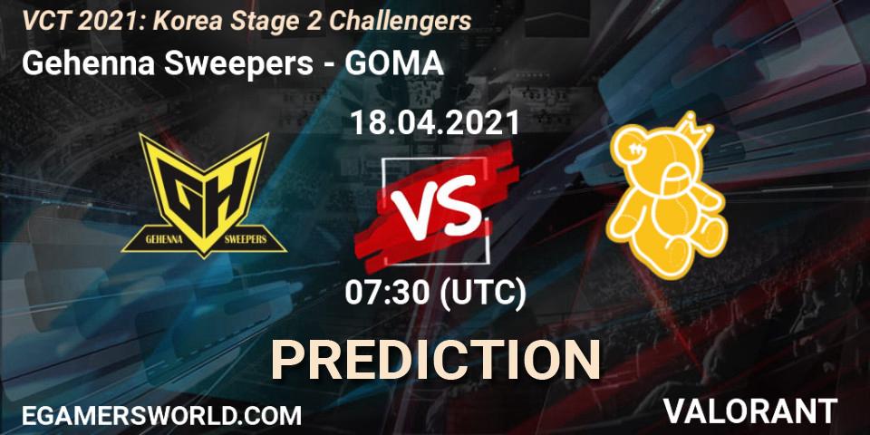 Pronósticos Gehenna Sweepers - GOMA. 18.04.2021 at 07:30. VCT 2021: Korea Stage 2 Challengers - VALORANT