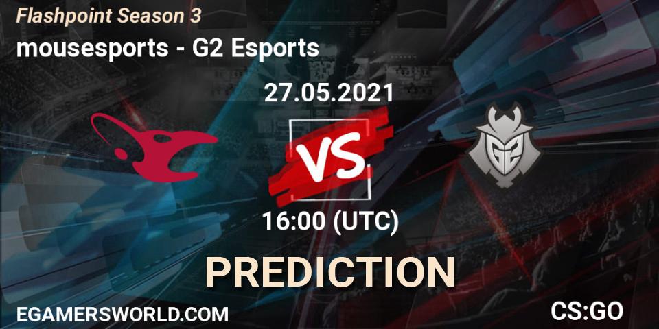 Pronósticos mousesports - G2 Esports. 27.05.2021 at 16:00. Flashpoint Season 3 - Counter-Strike (CS2)