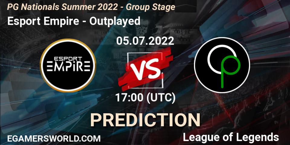 Pronósticos Esport Empire - Outplayed. 05.07.2022 at 18:00. PG Nationals Summer 2022 - Group Stage - LoL