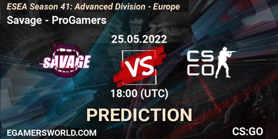 Pronósticos Savage - ProGamers. 25.05.2022 at 18:00. ESEA Season 41: Advanced Division - Europe - Counter-Strike (CS2)