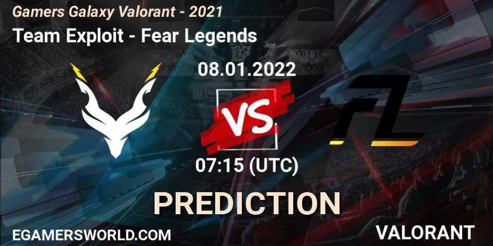 Pronósticos Team Exploit - Fear Legends. 08.01.2022 at 07:15. Gamers Galaxy Valorant - 2021 - VALORANT