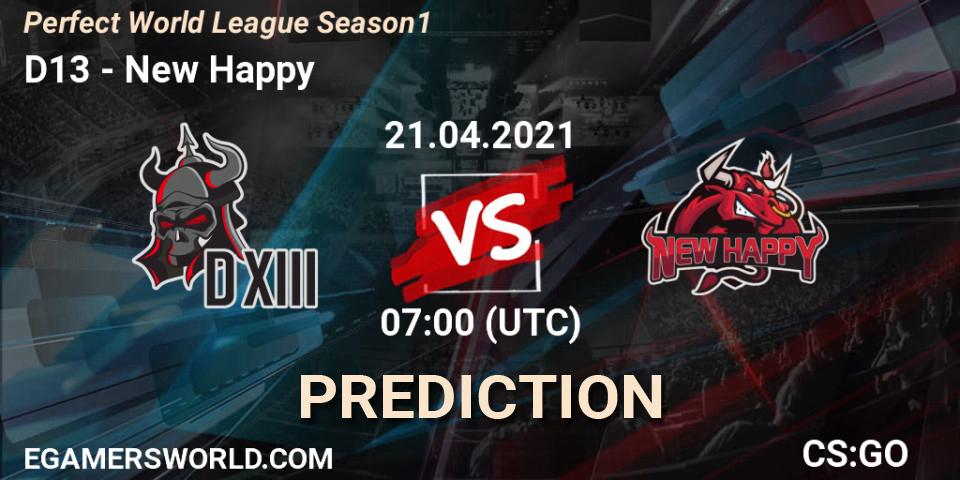 Pronósticos D13 - New Happy. 21.04.2021 at 07:00. Perfect World League Season 1 - Counter-Strike (CS2)