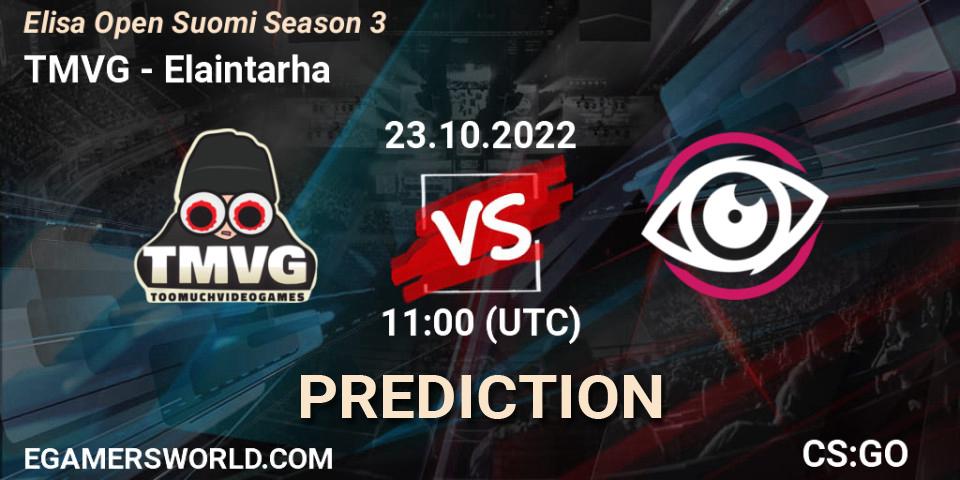 Pronósticos TMVG - Elaintarha. 23.10.2022 at 11:00. Elisa Open Suomi Season 3 - Counter-Strike (CS2)