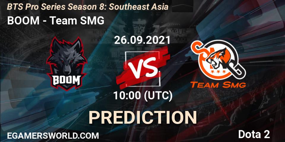 Pronósticos BOOM - Team SMG. 26.09.2021 at 09:11. BTS Pro Series Season 8: Southeast Asia - Dota 2