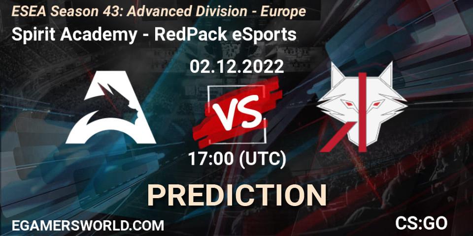 Pronósticos Spirit Academy - RedPack eSports. 02.12.22. ESEA Season 43: Advanced Division - Europe - CS2 (CS:GO)