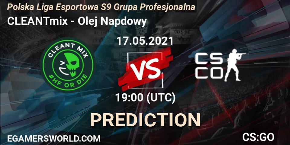 Pronósticos CLEANTmix - Olej Napędowy. 17.05.2021 at 19:00. Polska Liga Esportowa S9 Grupa Profesjonalna - Counter-Strike (CS2)