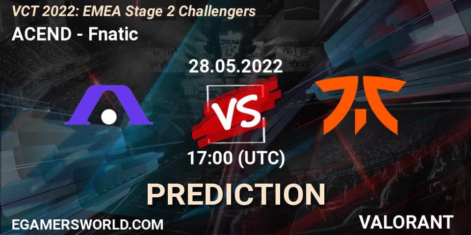 Pronósticos ACEND - Fnatic. 28.05.2022 at 17:05. VCT 2022: EMEA Stage 2 Challengers - VALORANT