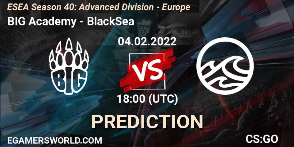 Pronósticos BIG Academy - BlackSea. 04.02.2022 at 18:00. ESEA Season 40: Advanced Division - Europe - Counter-Strike (CS2)
