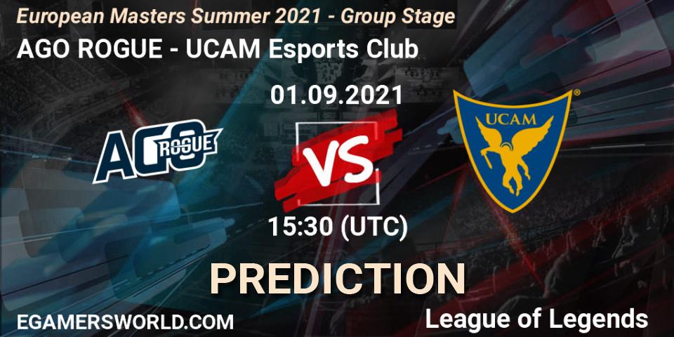 Pronósticos AGO ROGUE - UCAM Esports Club. 01.09.2021 at 15:30. European Masters Summer 2021 - Group Stage - LoL