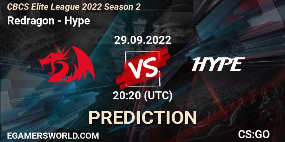 Pronósticos Redragon - Hype. 29.09.2022 at 20:20. CBCS Elite League 2022 Season 2 - Counter-Strike (CS2)