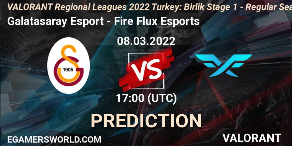 Pronósticos Galatasaray Esport - Fire Flux Esports. 08.03.2022 at 17:45. VALORANT Regional Leagues 2022 Turkey: Birlik Stage 1 - Regular Season - VALORANT