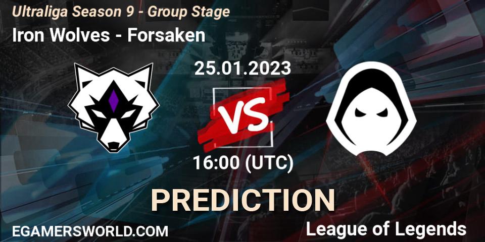 Pronósticos Iron Wolves - Forsaken. 25.01.2023 at 16:00. Ultraliga Season 9 - Group Stage - LoL