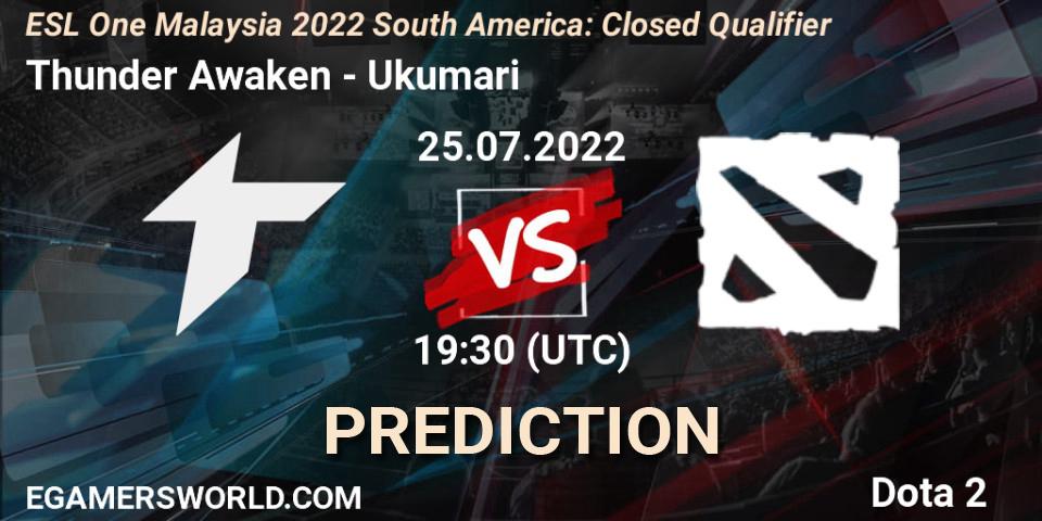 Pronósticos Thunder Awaken - Ukumari. 25.07.2022 at 19:32. ESL One Malaysia 2022 South America: Closed Qualifier - Dota 2