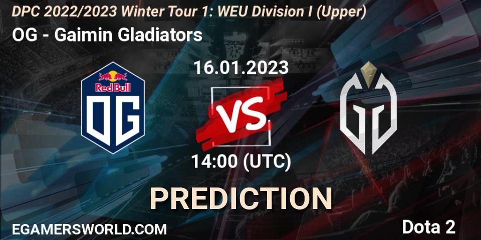 Pronósticos OG - Gaimin Gladiators. 16.01.2023 at 13:57. DPC 2022/2023 Winter Tour 1: WEU Division I (Upper) - Dota 2