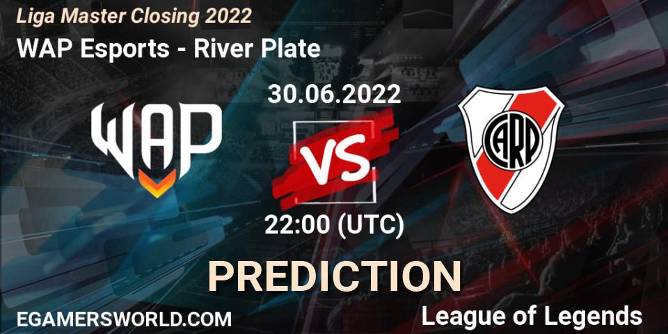 Pronósticos WAP Esports - River Plate. 30.06.2022 at 22:00. Liga Master Closing 2022 - LoL