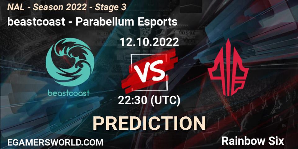 Pronósticos beastcoast - Parabellum Esports. 12.10.2022 at 22:30. NAL - Season 2022 - Stage 3 - Rainbow Six
