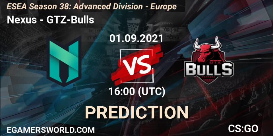 Pronósticos Nexus - GTZ-Bulls. 01.09.2021 at 16:00. ESEA Season 38: Advanced Division - Europe - Counter-Strike (CS2)