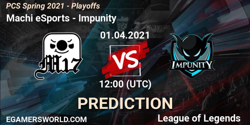 Pronósticos Machi eSports - Impunity. 01.04.2021 at 12:10. PCS Spring 2021 - Playoffs - LoL
