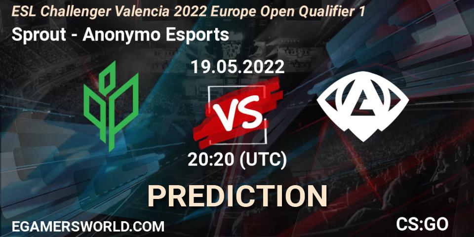 Pronósticos Sprout - Anonymo Esports. 19.05.2022 at 20:20. ESL Challenger Valencia 2022 Europe Open Qualifier 1 - Counter-Strike (CS2)