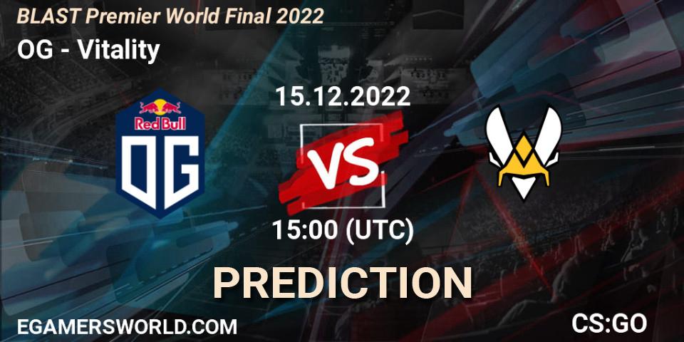 Pronósticos OG - Vitality. 15.12.2022 at 15:55. BLAST Premier World Final 2022 - Counter-Strike (CS2)