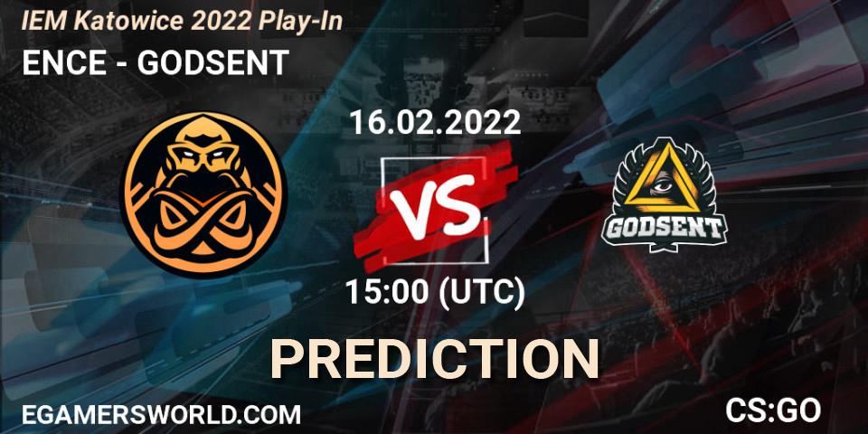 Pronósticos ENCE - GODSENT. 16.02.2022 at 15:00. IEM Katowice 2022 Play-In - Counter-Strike (CS2)
