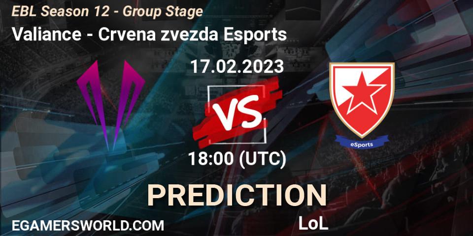 Pronósticos Valiance - Crvena zvezda Esports. 17.02.23. EBL Season 12 - Group Stage - LoL