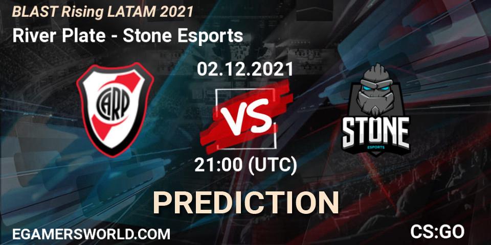 Pronósticos River Plate - Stone Esports. 02.12.2021 at 20:15. BLAST Rising LATAM 2021 - Counter-Strike (CS2)