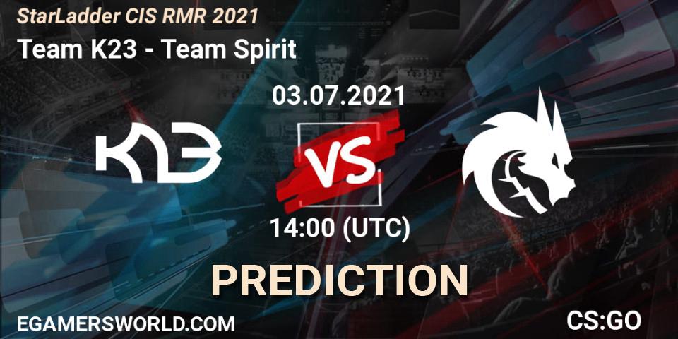 Pronósticos Team K23 - Team Spirit. 03.07.2021 at 14:00. StarLadder CIS RMR 2021 - Counter-Strike (CS2)
