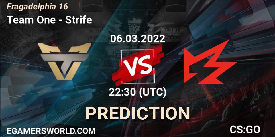 Pronósticos Team One - Strife. 06.03.2022 at 23:40. Fragadelphia 16 - Counter-Strike (CS2)