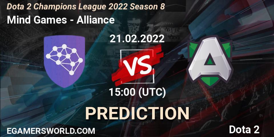 Pronósticos Mind Games - Alliance. 21.02.2022 at 18:11. Dota 2 Champions League 2022 Season 8 - Dota 2